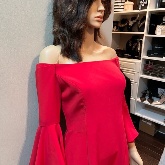 Boston Proper Red Flare Sleeves Off Shoulder Boho Hipster Chic SzM - Picture 5 of 10